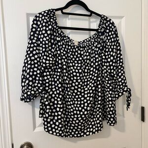 J. Crew Navy and White Patterned Blouse